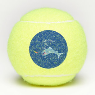 Barracuda vissen hongerig vissen cartoon illustrat tennisballen