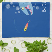 Barracuda vissen hongerig vissen cartoon illustrat theedoek (Gevouwen)