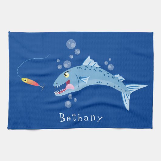 Barracuda vissen hongerig vissen cartoon illustrat theedoek (Horizontaal)