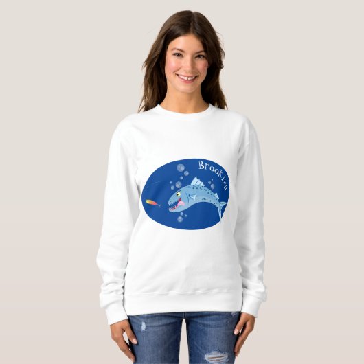 Barracuda vissen hongerig vissen cartoon illustrat trui (Voorkant volledig)