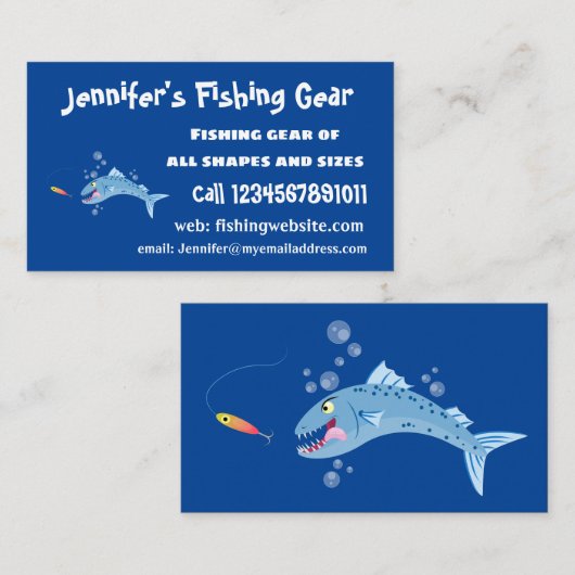 Barracuda vissen hongerig vissen cartoon illustrat visitekaartje (Voorkant / Achterkant)