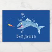 Barracuda vissen hongerig vissen cartoon illustrat voedselcontainer etiket (Enkel label)