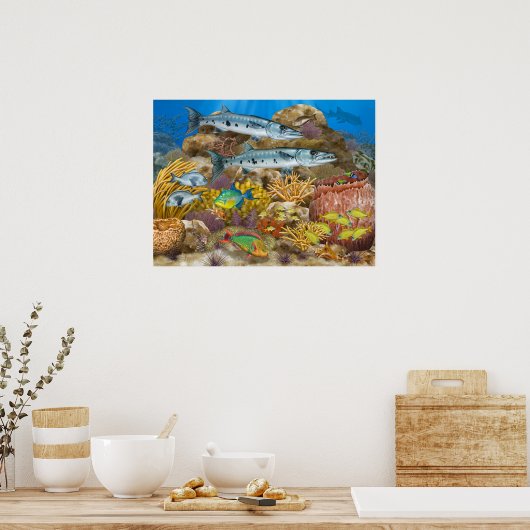 Barracudas over koraalrif poster (Keuken)