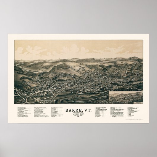 Barre, VT Panorama Map - 1891 Poster (Voorkant)