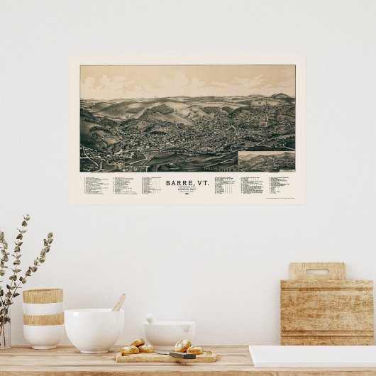 Barre, VT Panorama Map - 1891 Poster (Keuken)