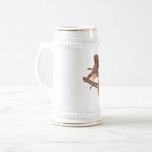 Barred Owl en Happy Squirrel Audubon Art Bierpul (Voorkant links)