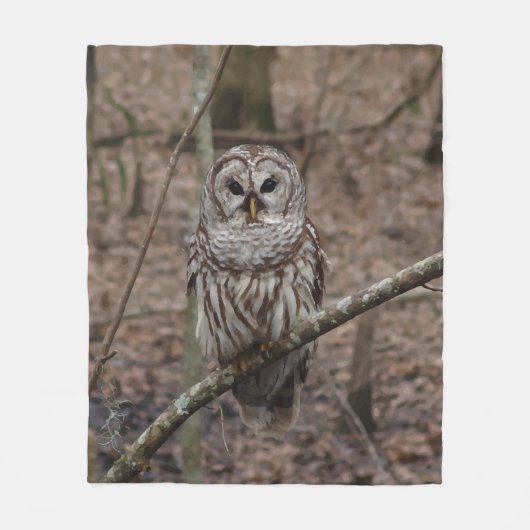 Barred Owl in Forest Afbeelding Fleece Blanket Deken (Voorkant)