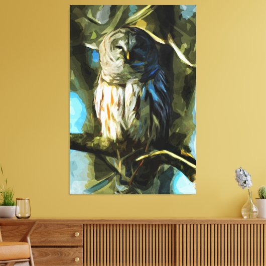 Barred Owl in Tree Abstract Impressionisme Canvas Afdruk (Insitu (Woonkamer))