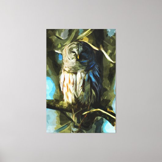 Barred Owl in Tree Abstract Impressionisme Canvas Afdruk (Voorkant)
