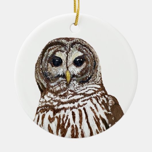 Barred Owl Kerstmis 2022 Keramisch Ornament (Voorkant)