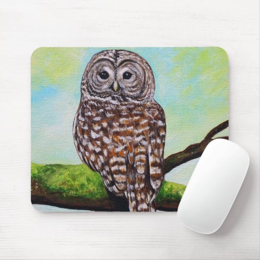 Barred Owl Painting Muismat (Met muis)