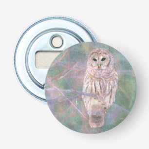 Barred Owl Pastel Digital Oilschilderij Button Flesopener