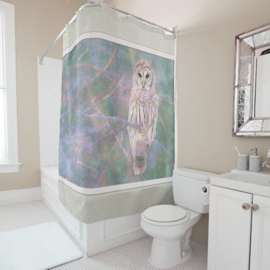 Barred Owl Pastel Oilschilderij Douchegordijn (In situ)