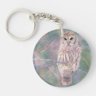 Barred Owl Pastel Oilschilderij Sleutelhanger