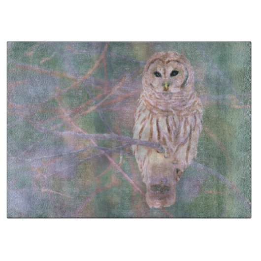 Barred Owl Pastel Oilschilderij Snijplank (Voorkant)