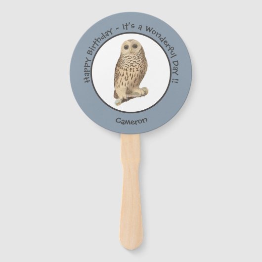 Barred Owl - Verjaardag of ander feestthema evenem Handwaaier (Achterkant)