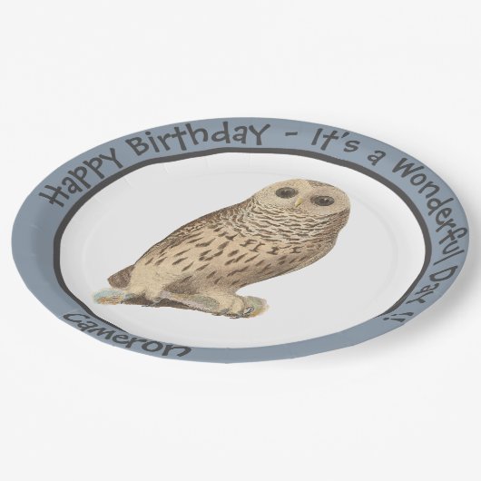 Barred Owl - Verjaardag of ander feestthema evenem Papieren Bordje (Gekanteld)