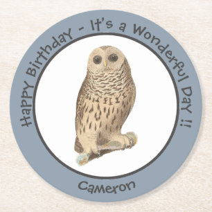 Barred Owl - Verjaardag of ander feestthema evenem Ronde Kartonnen Onderzetter