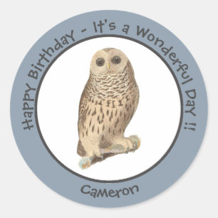 Barred Owl - Verjaardag of ander feestthema evenem Ronde Sticker