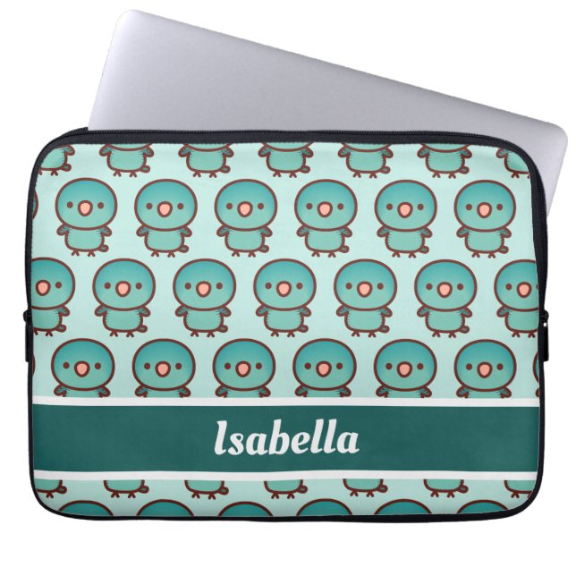 Barred parkiet / Turquoise Laptop Sleeve (Voorkant)