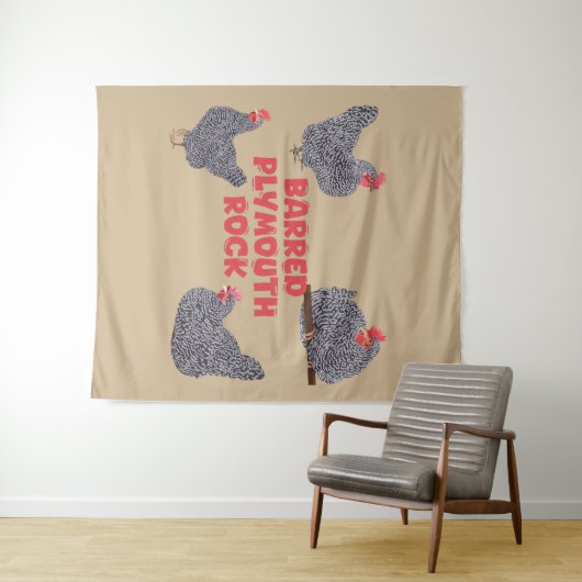 Barred Plymouth Rock Chickens Wandkleed (In Situ (horizontaal))