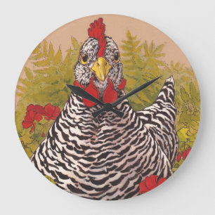 Barred Rock Chicken Wall Clock Grote Klok