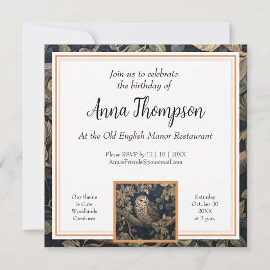 Barred Uil in een Forest William Morris-stijl Kaart (Achterkant)