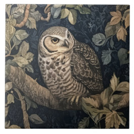 Barred Uil in een nacht Forest William Morris Styl Tegeltje