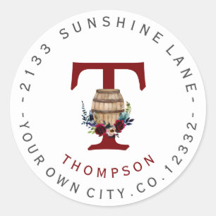 Barrel Bourgogne Floral Circular Address Label