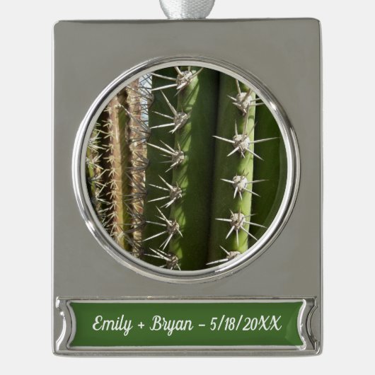 Barrel Cactus II Desert Natuur Foto Verzilverd Banner Ornament (Voorkant)