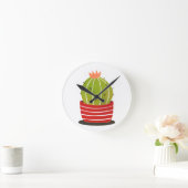 BARREL CACTUS in een rode pot Minimale kunst Ronde Klok (Huis)