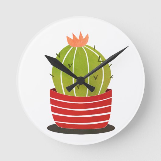 BARREL CACTUS in een rode pot Minimale kunst Ronde Klok (Voorkant)