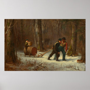 Barrel in een sneeuwbos door E. Johnson Poster