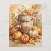 Barrel met pompoenen Happy Thanksgiving Feestdagenkaart (Voorkant)