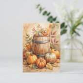 Barrel met pompoenen - Welkom Herfst Feestdagenkaart (Staand voorkant)