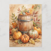 Barrel met pompoenen - Welkom Herfst Feestdagenkaart (Voorkant)