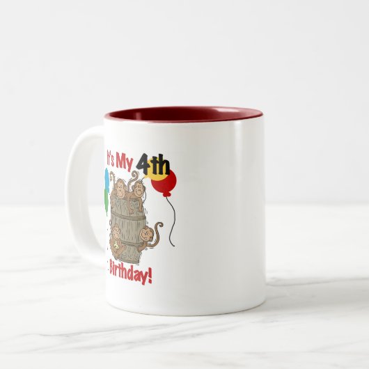 Barrel of Monkeys 4th Verjaardag Tweekleurige Koffiemok (Voorkant links)