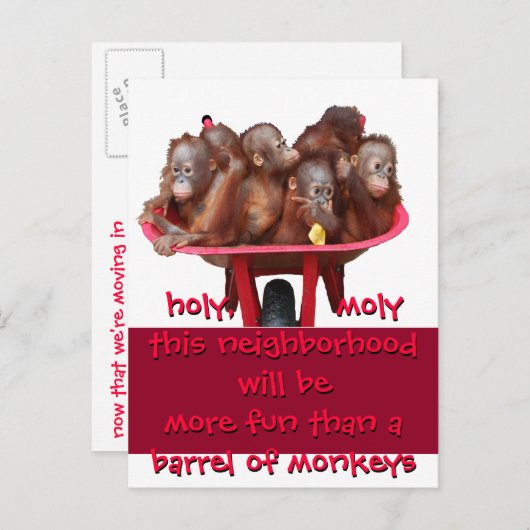 Barrel of Monkeys Fun Moving Change Aankondigingskaart (Voorkant / Achterkant)