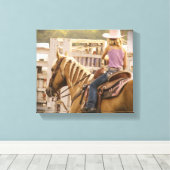Barrel Race Girl en Horse Canvas Afdruk (Insitu (Houten vloer))