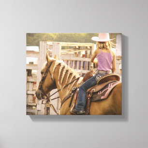 Barrel Race Girl en Horse Canvas Afdruk
