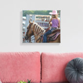 Barrel Race Meisje en Palomino Paard Canvas Afdruk (Insitu (Woonkamer))