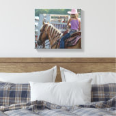 Barrel Race Meisje en Palomino Paard Canvas Afdruk (Insitu (Slaapkamer))