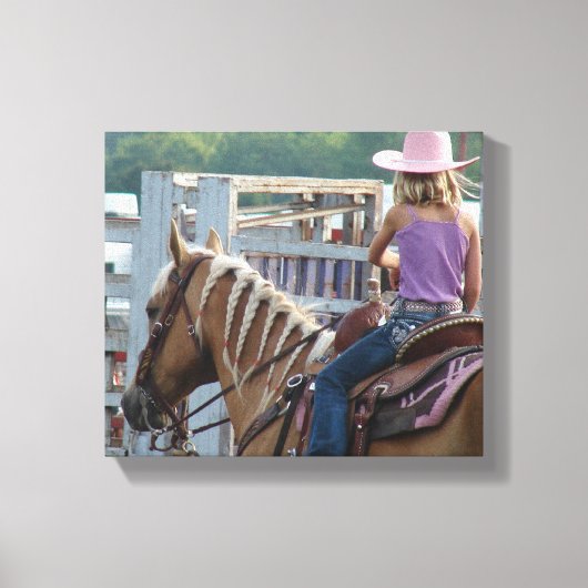 Barrel Race Meisje en Palomino Paard Canvas Afdruk (Voorkant)