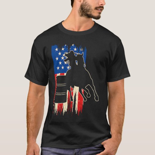 Barrel Racer American Flag Patriotic Rodeo Barrel  T-shirt (Voorkant)