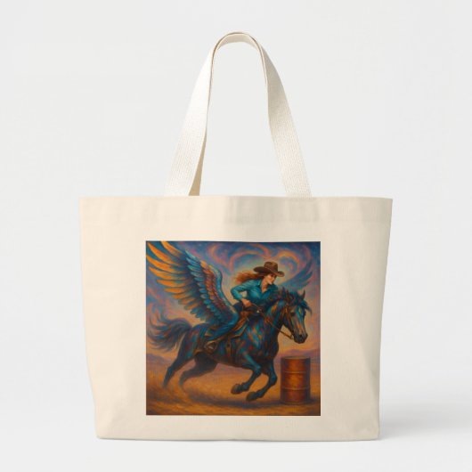 Barrel Racer and Winged Horse Grote Tote Bag (Voorkant)
