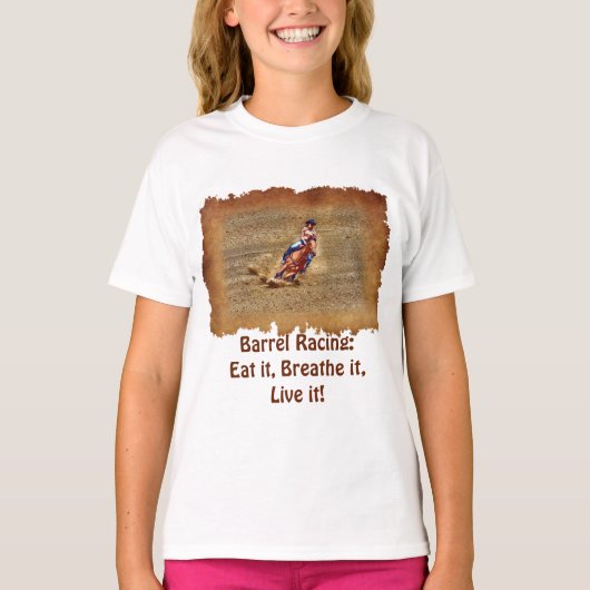 Barrel Racing - Eat, Breedte, Leef het! T-shirt (Voorkant)