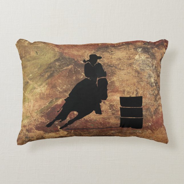 Barrel Racing Girl Silhouette op een Grunge Textur Accent Kussen (Voorkant)