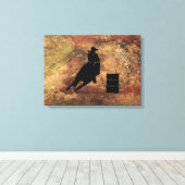 Barrel Racing Girl Silhouette op een Grunge Textur Canvas Afdruk (Insitu (Houten vloer))