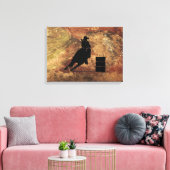 Barrel Racing Girl Silhouette op een Grunge Textur Canvas Afdruk (Insitu (Woonkamer))