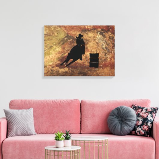 Barrel Racing Girl Silhouette op een Grunge Textur Canvas Afdruk (Insitu (Woonkamer))